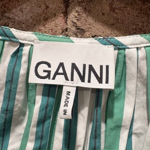 GANNI Green Striped V-Neck Fitted Blouse Size 36 - Picture 9 of 11